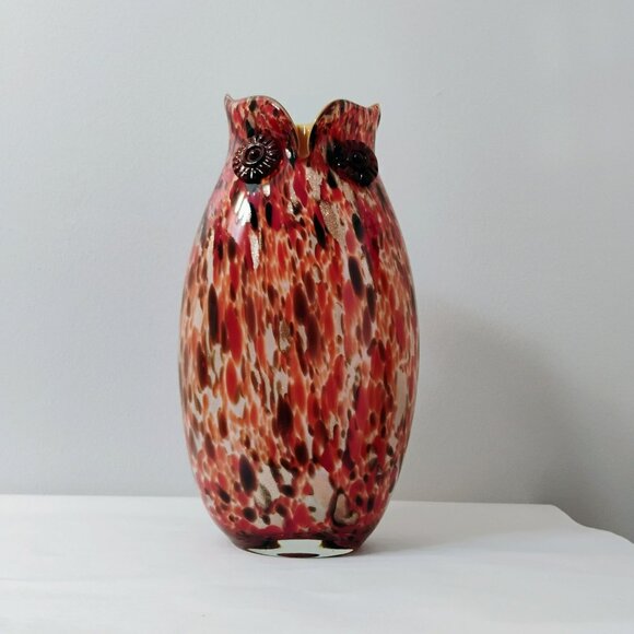 Murano Hand Blown Art Glass Owl Multicolor Vase, Colorful Bird-Shape Speckled - Picture 10 of 15